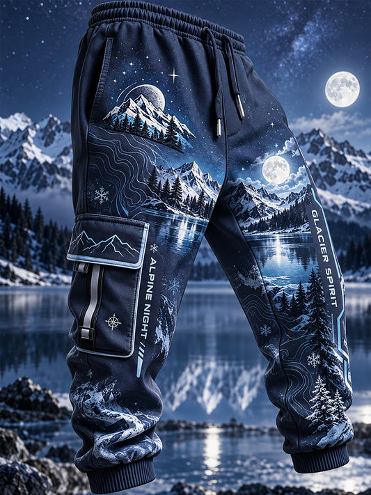 Herren-Langhose mit alpinem Grafikdruck und Cargotaschen
