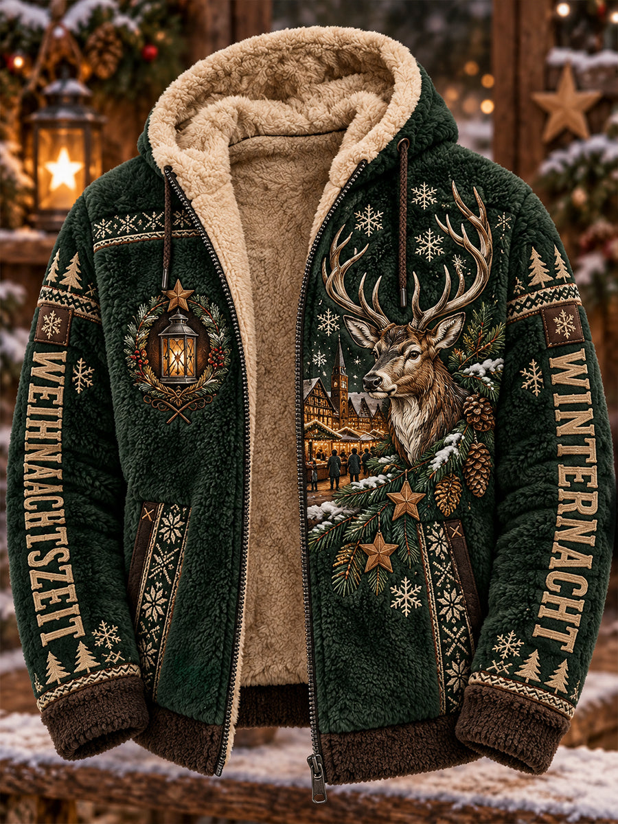 Herren-Flanelljacke mit Kapuze und weihnachtlichem Print