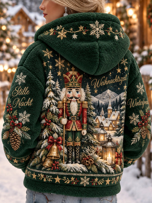 Damen-Weihnachtshemd-Print-Flanell-Kapuzen jacke