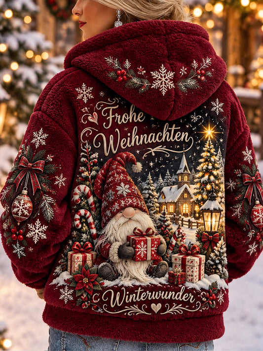 Damen-Flanelljacke mit Kapuze und weihnachtlichem Muster