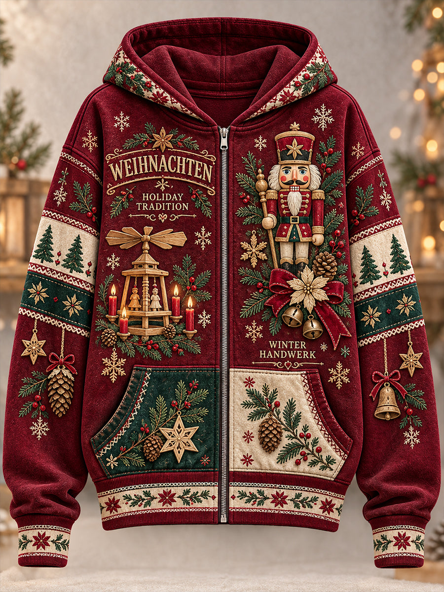 Damenjacke mit Kapuze und weihnachtlichem Print