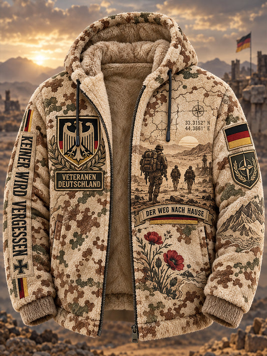Herren-Kapuzenjacke aus Flanell mit Tarnmuster und Veteranen-Design