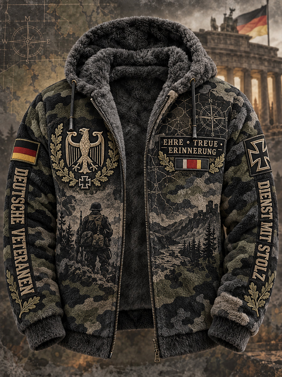 Herren-Kapuzenjacke aus Flanell mit Tarnmuster und Veteranen-Design