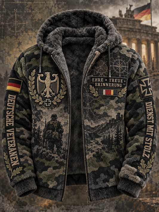 Herren-Kapuzenjacke aus Flanell mit Tarnmuster und Veteranen-Design