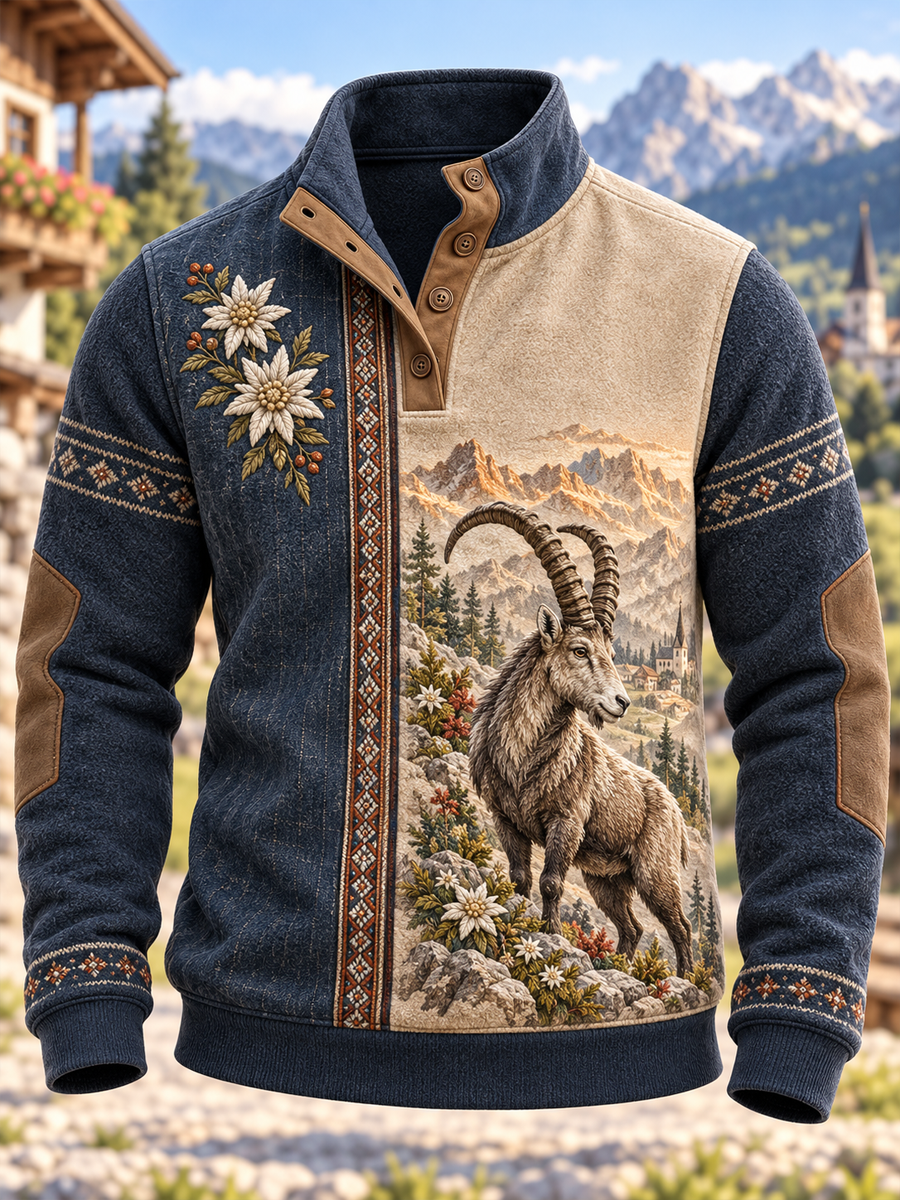 Herren-Kapuzenpullover Alps Art mit vier Knöpfen