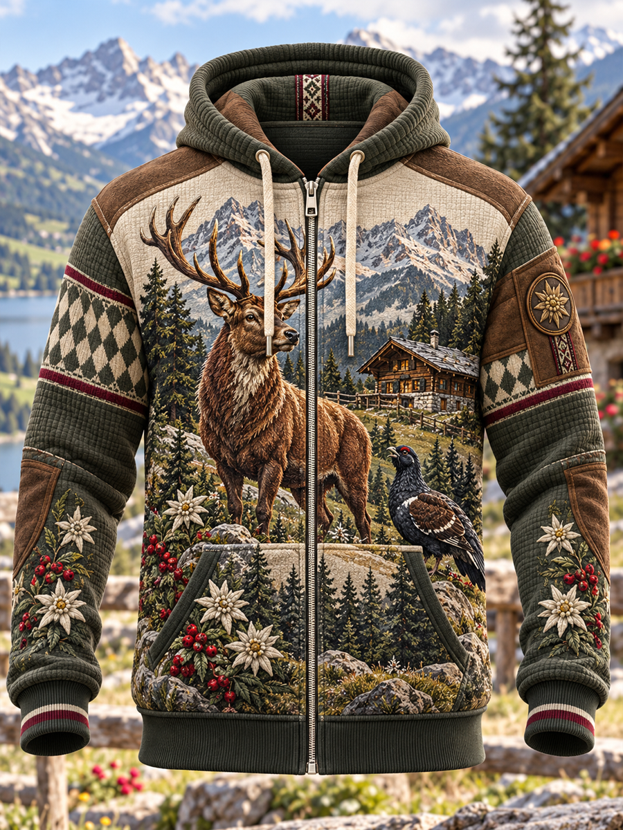 Herren-Alpen-Kunst-Kapuzenjacke mit Reißverschluss