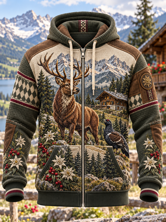 Herren-Alpen-Kunst-Kapuzenjacke mit Reißverschluss