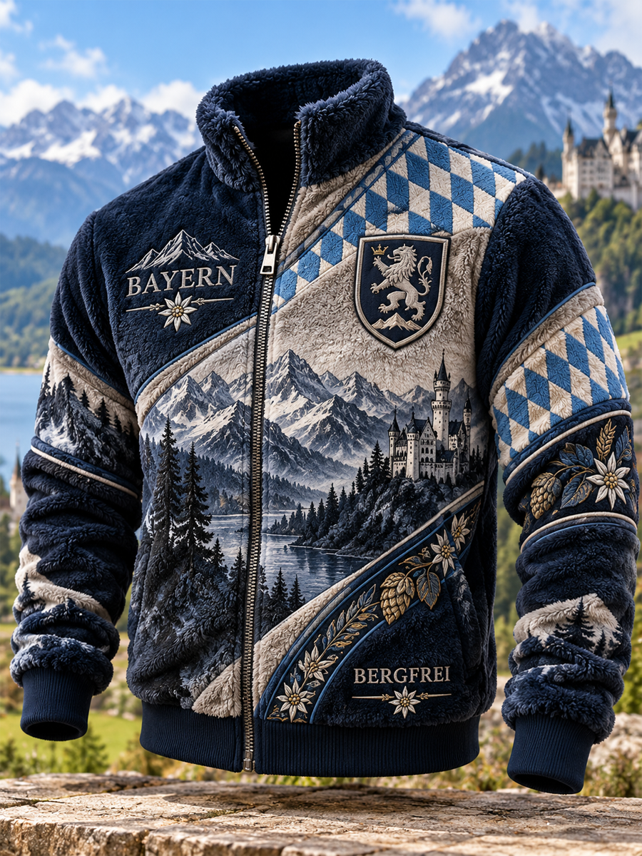 Herrenjacke aus Biberstoff mit Reißverschluss, bayerischer Stil