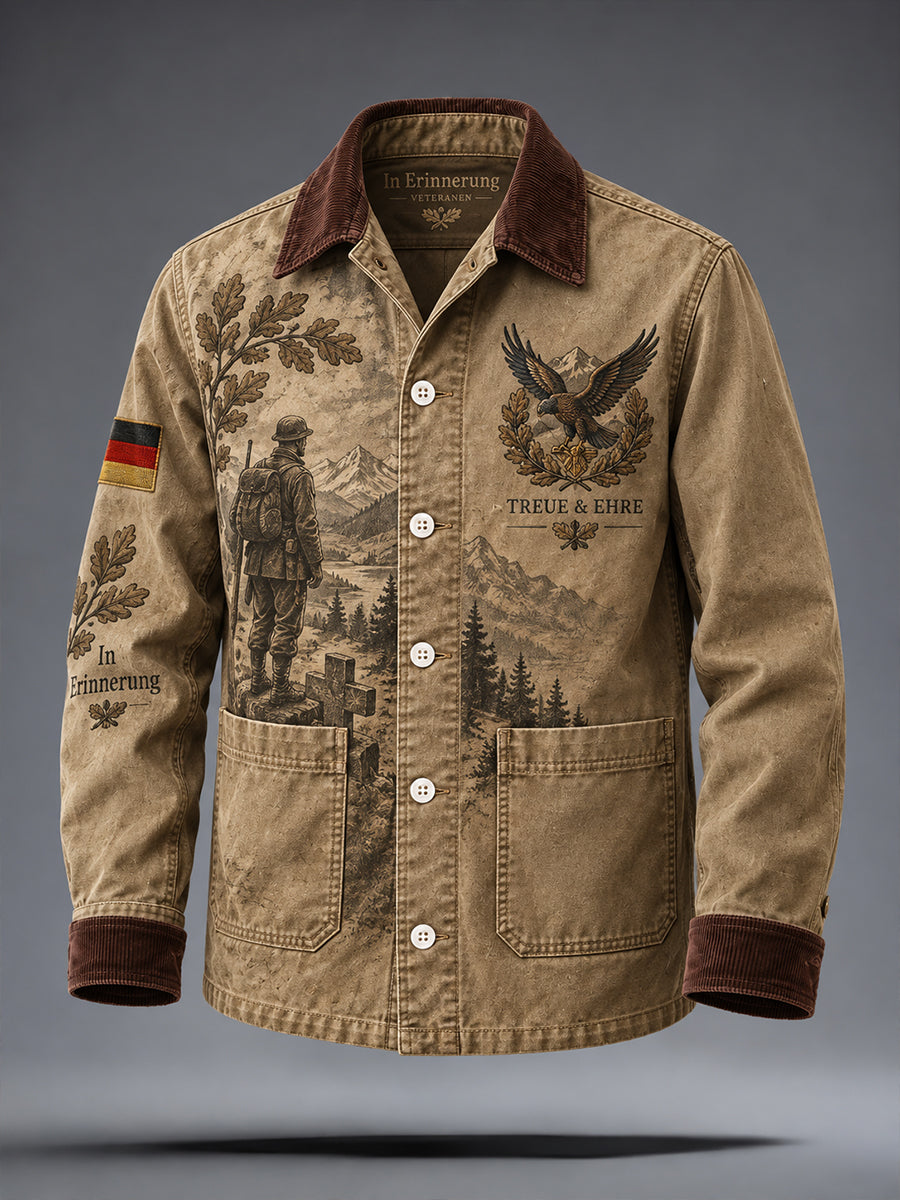 Herren-Poloshirt mit langen Ärmeln und militärischen Veteranen-Motiven