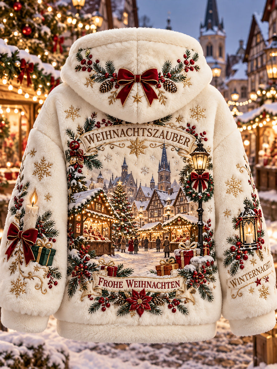 Damen-Kapuzenjacke aus Flanell mit weihnachtlichem Muster
