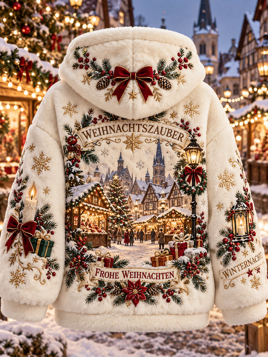 Damen-Kapuzenjacke aus Flanell mit weihnachtlichem Muster