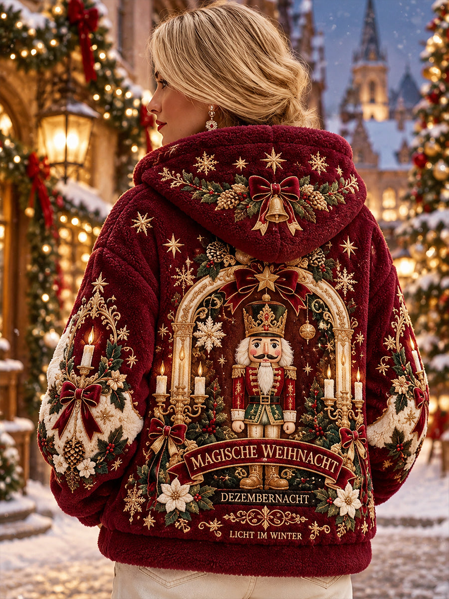 Damen-Kapuzenjacke aus Flanell mit weihnachtlichem Muster