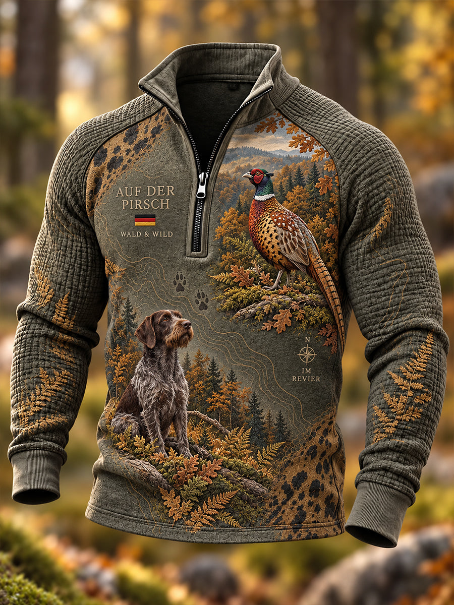 Herren-Herbstjacke mit halbem Reißverschluss und Stehkragen für die Jagdsaison