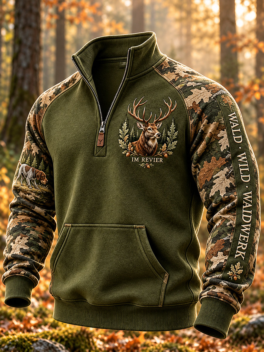 Herren-Herbstjacke mit halbem Reißverschluss und Stehkragen für die Jagdsaison