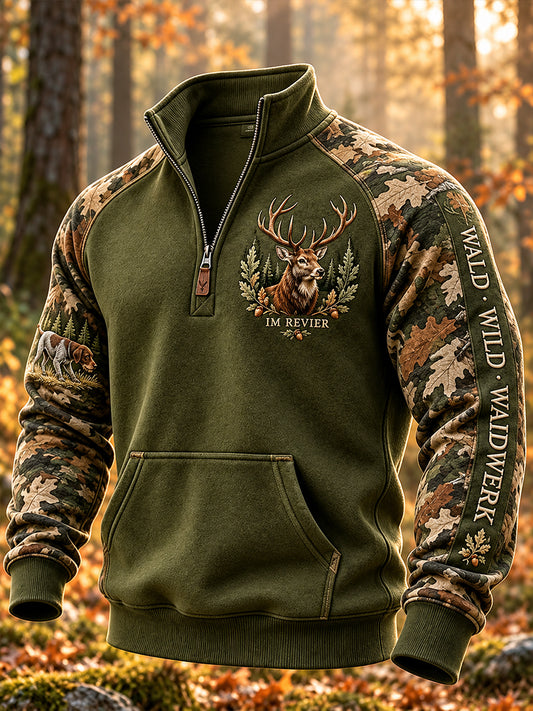 Herren-Herbstjacke mit halbem Reißverschluss und Stehkragen für die Jagdsaison