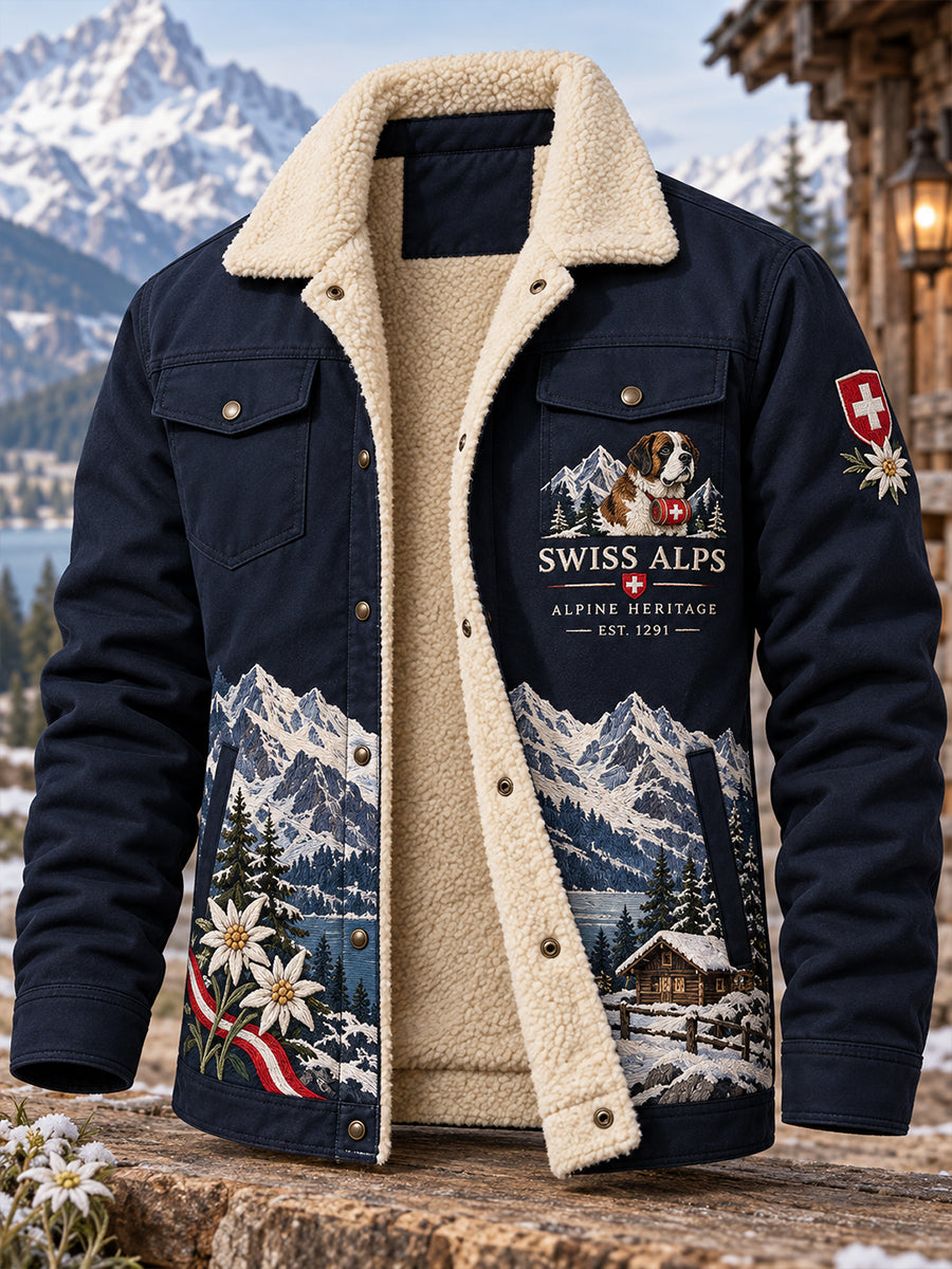 Herrenjacke mit Fleecefutter und alpin inspirierten Prints