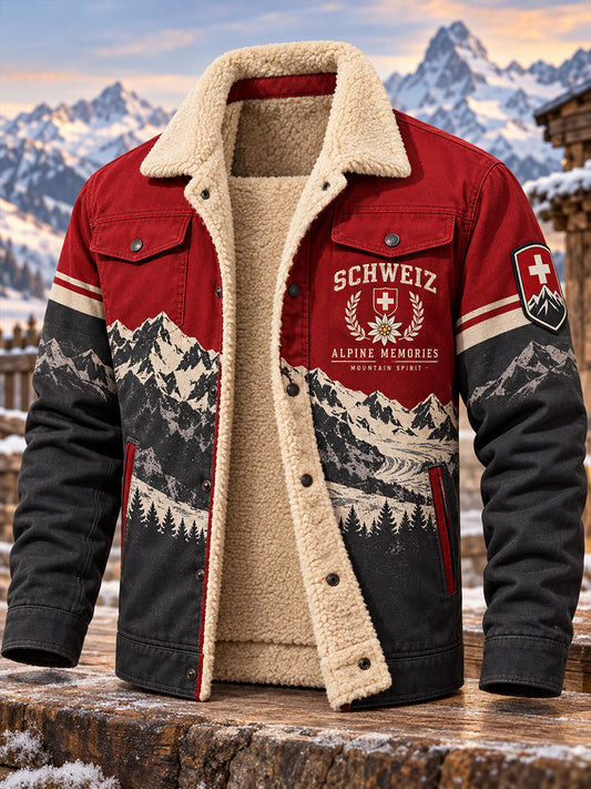 Herrenjacke mit Fleecefutter und alpin inspirierten Prints