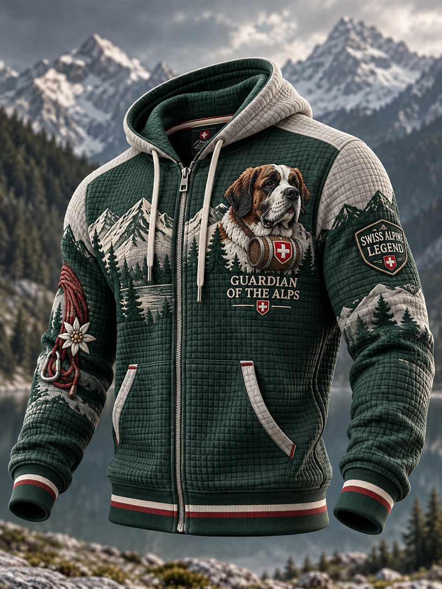 Herren-Kapuzenjacke aus Waffelstrick mit alpinem Print