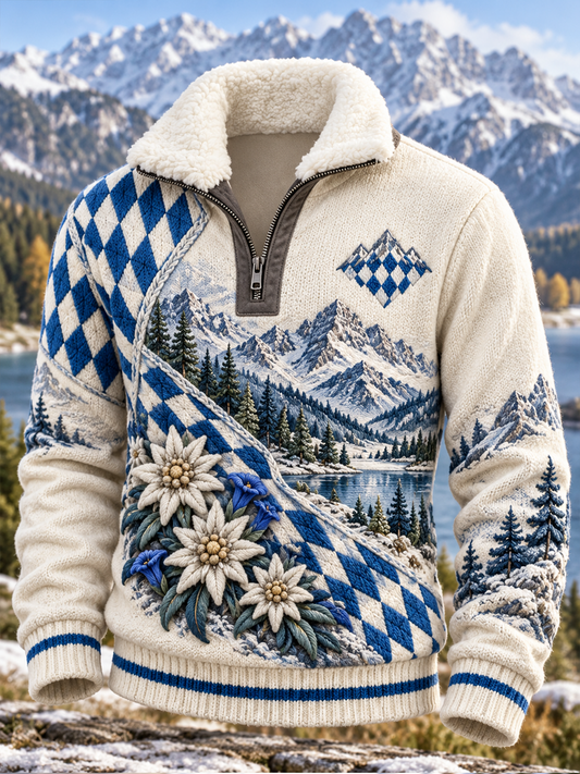 Herren-Plüschhemd mit Stehkragen von Alpenliebe