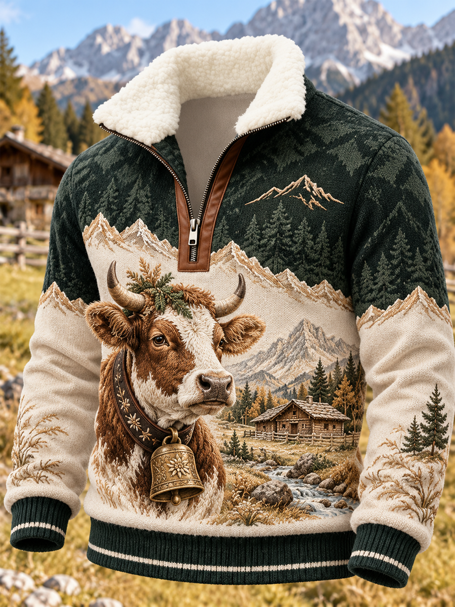 Herren-Plüschhemd mit Stehkragen von Alpenliebe