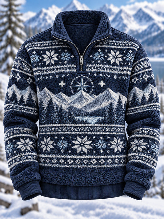 Herren Strick-Roll kragen pullover mit ethnischem Druck