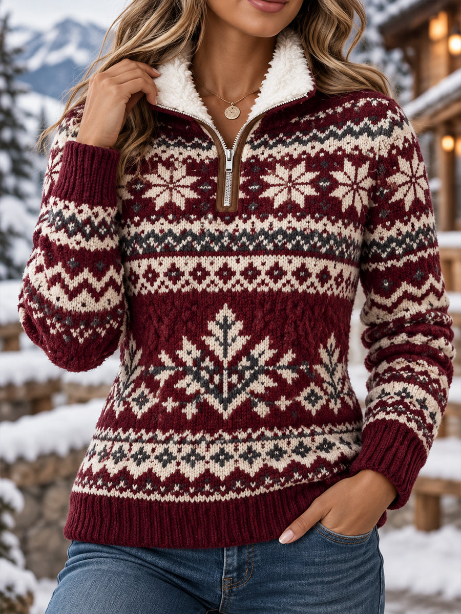 Damen Roll kragen Strick pullover/Sweatshirt mit ethnisch inspirierten Drucken