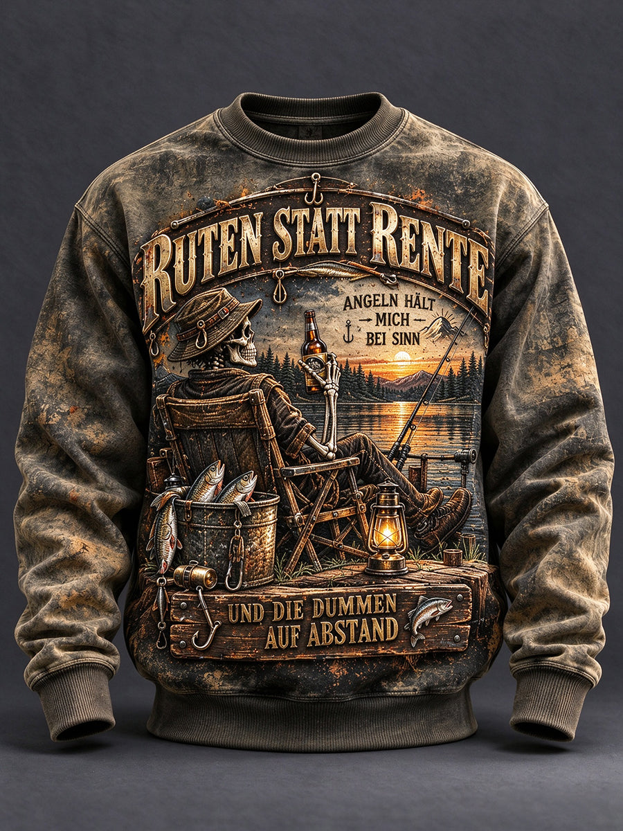 Herren-Sweatshirt mit lustigem Angler-Slogan und Rundhalsausschnitt