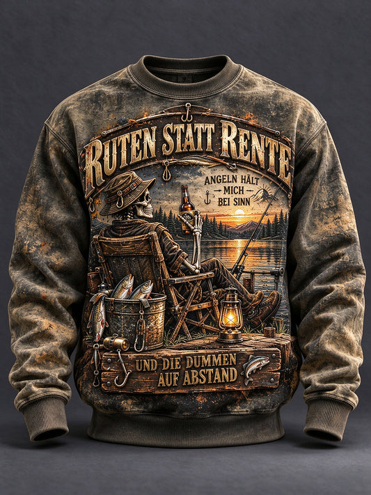 Herren-Sweatshirt mit lustigem Angler-Slogan und Rundhalsausschnitt