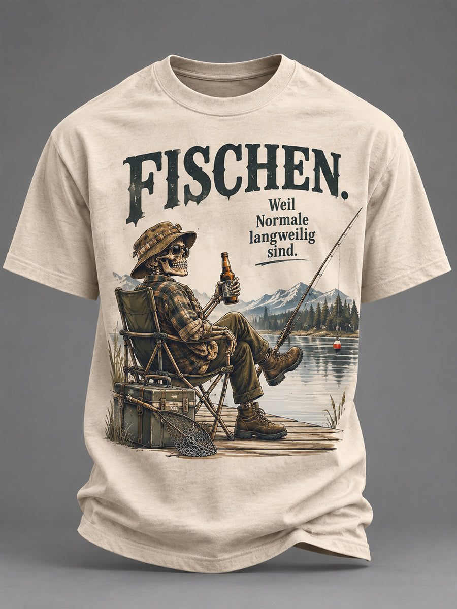 Herren-Freizeit-T-Shirt mit lustigem Angel-Slogan und kurzen Ärmeln