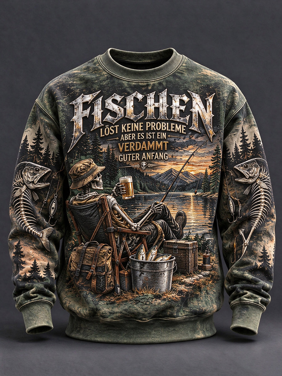 Herren-Sweatshirt mit lustigem Angler-Slogan und Rundhalsausschnitt