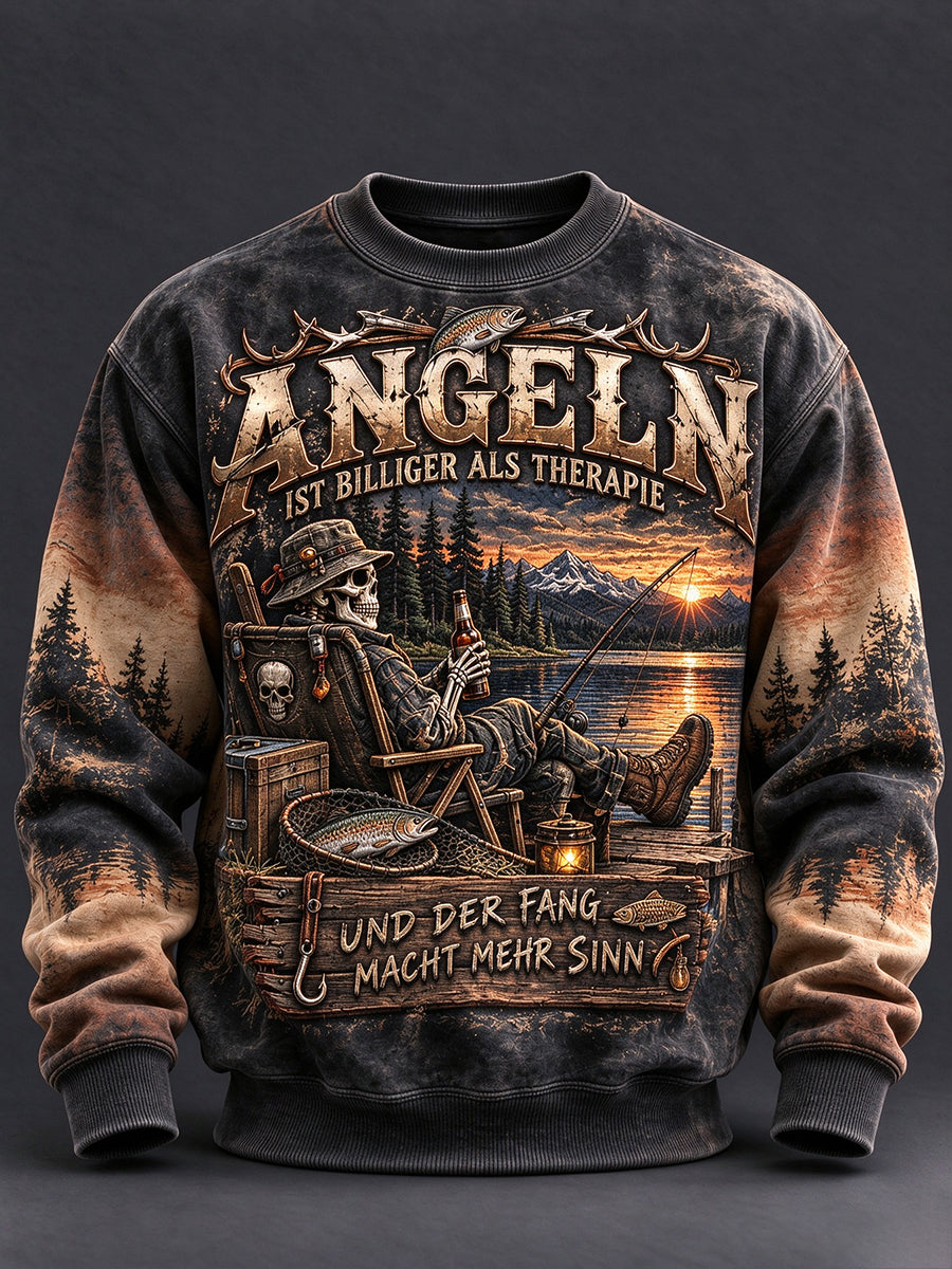 Herren-Sweatshirt mit lustigem Angler-Slogan und Rundhalsausschnitt