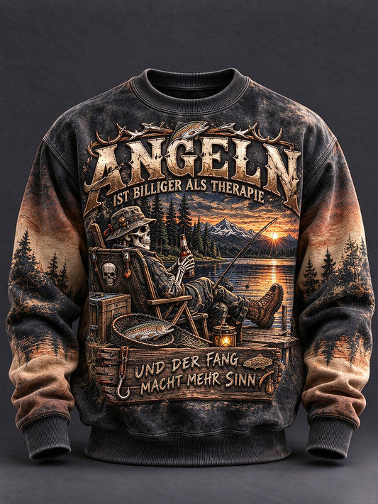 Herren-Sweatshirt mit lustigem Angler-Slogan und Rundhalsausschnitt