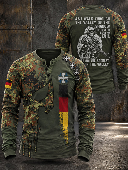 Herren-T-Shirt mit langen Ärmeln und Gedenkgrafik-Print für Veteranen