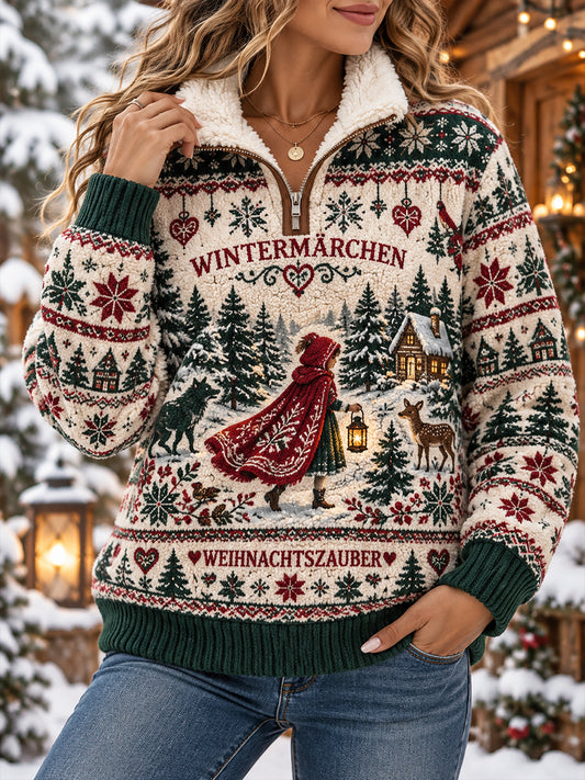 Weihnachtliches Damen-Sweatshirt mit Fleece-Futter und hohem Kragen