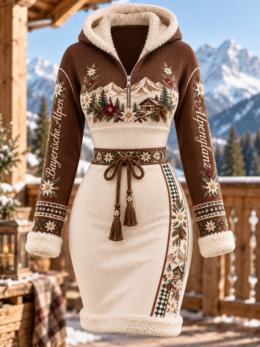 Damen-Kapuzenkleid im alpinen Stil