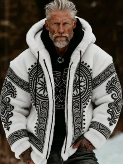 Herren-Viking-Keltisches-Art-Plüsch-Kuscheljacke mit Reißverschluss und Kapuze