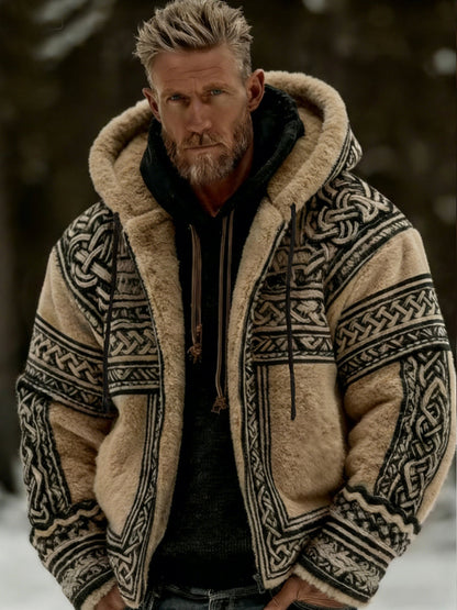 Herren Viking Celtic Art Plüsch Gemütliche warme Kapuzen-Flanell jacke mit Reiß verschluss