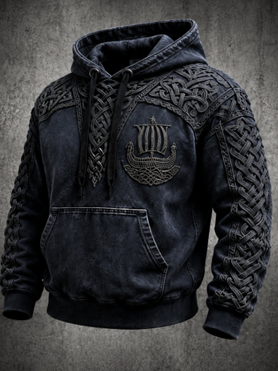 Herren Retro Viking Valknut Übergroße Schulter Hoodie
