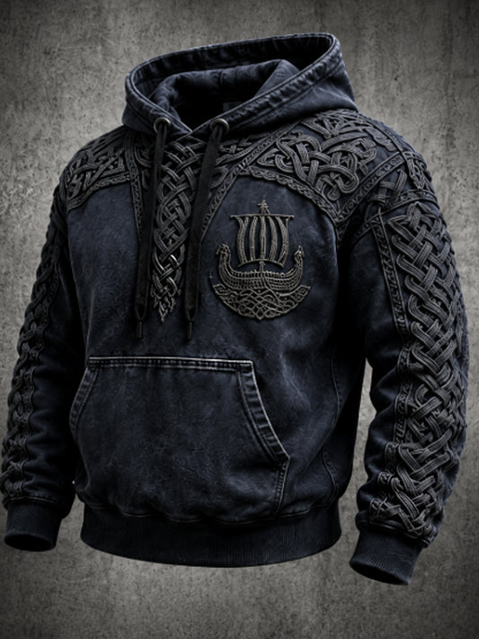 Herren Retro Viking Valknut Übergroße Schulter Hoodie