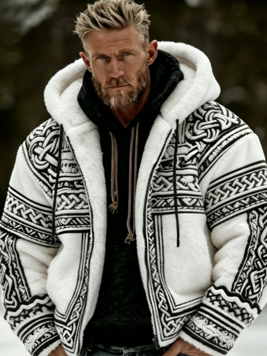 Herren Viking Celtic Art Plüsch Gemütliche warme Kapuzen-Flanell jacke mit Reiß verschluss