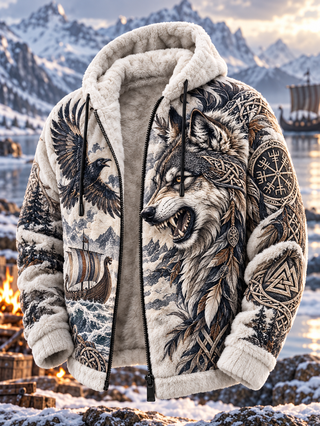 Herren-Vintage-Wikinger-Nordische-Mythologie-Valknut-Keltisches-Knotenmuster-Flanelljacke