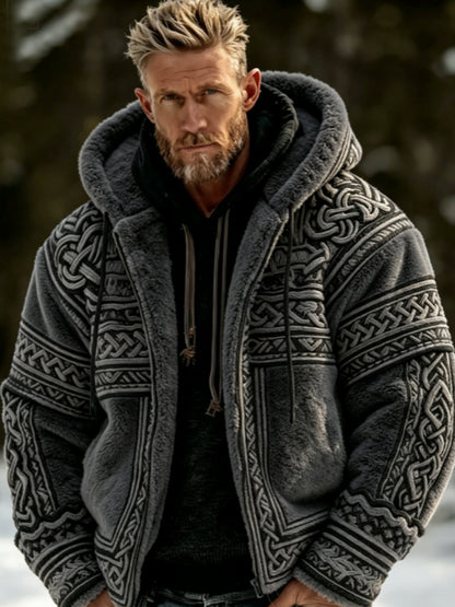 Herren Viking Celtic Art Plüsch Gemütliche warme Kapuzen-Flanell jacke mit Reiß verschluss