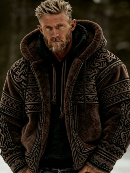 Herren Viking Celtic Art Plüsch Gemütliche warme Kapuzen-Flanell jacke mit Reiß verschluss