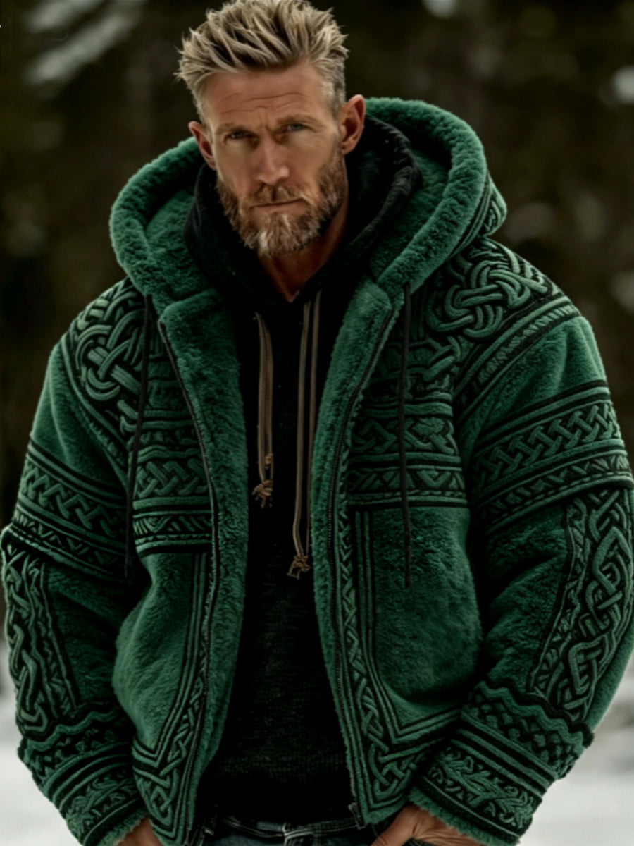 Herren Viking Celtic Art Plüsch Gemütliche warme Kapuzen-Flanell jacke mit Reiß verschluss