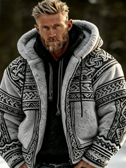 Herren Viking Celtic Art Plüsch Gemütliche warme Kapuzen-Flanell jacke mit Reiß verschluss