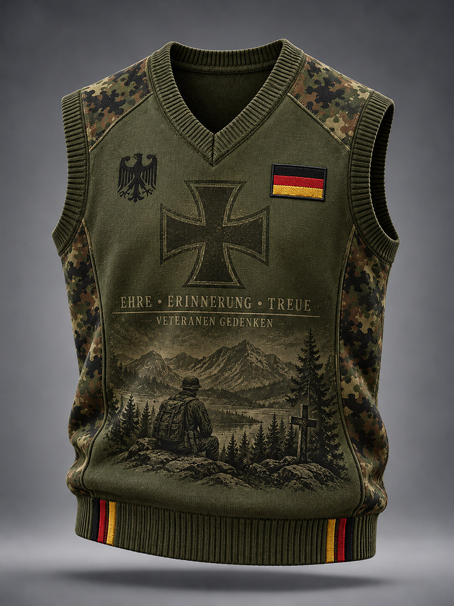 Herren-Gestrickte Weste mit grafischem Veteranen-Gedenkdruck