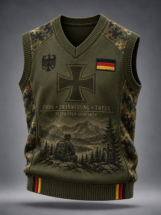 Herren-Gestrickte Weste mit grafischem Veteranen-Gedenkdruck