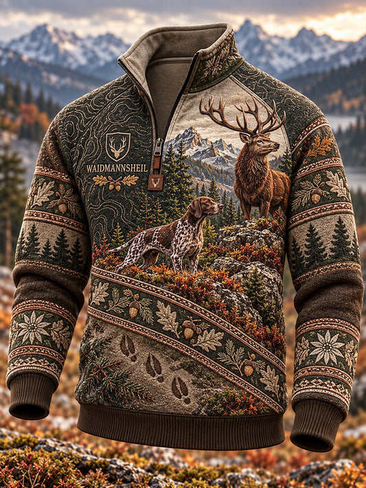 Herren-Herbstjacke mit halbem Reißverschluss und Stehkragen für die Jagdsaison