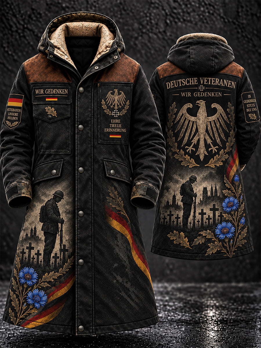 Herren-Langmantel mit Fleecefutter und Grafikdruck zum Gedenken an Veteranen