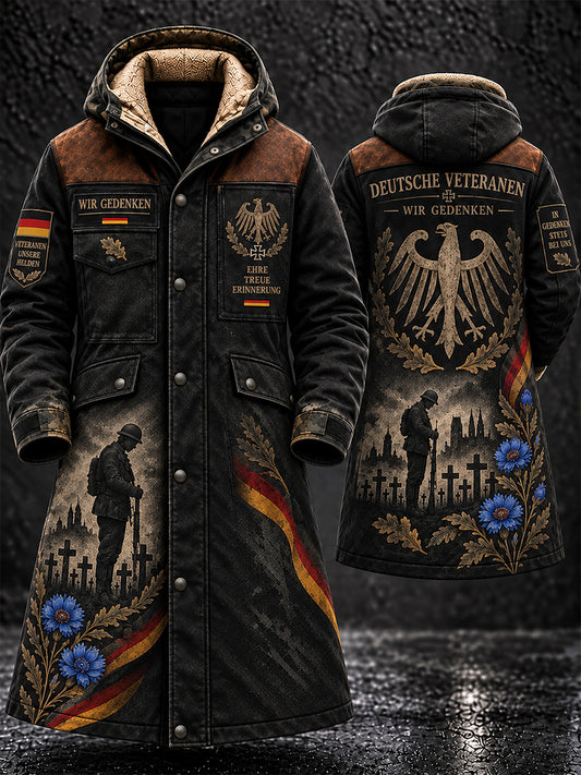 Herren-Langmantel mit Fleecefutter und Grafikdruck zum Gedenken an Veteranen